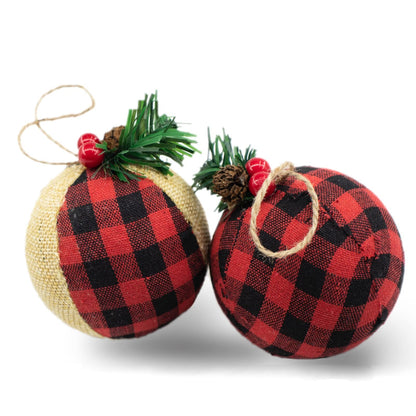 12 Pcs Burlap Christmas Ball Ornaments, 3.15 Inches Rustic Buffalo Plaid Christmas Tree Ornaments, Natural Jute Farmhouse Decorations for Xmas Tree, Holiday, Party