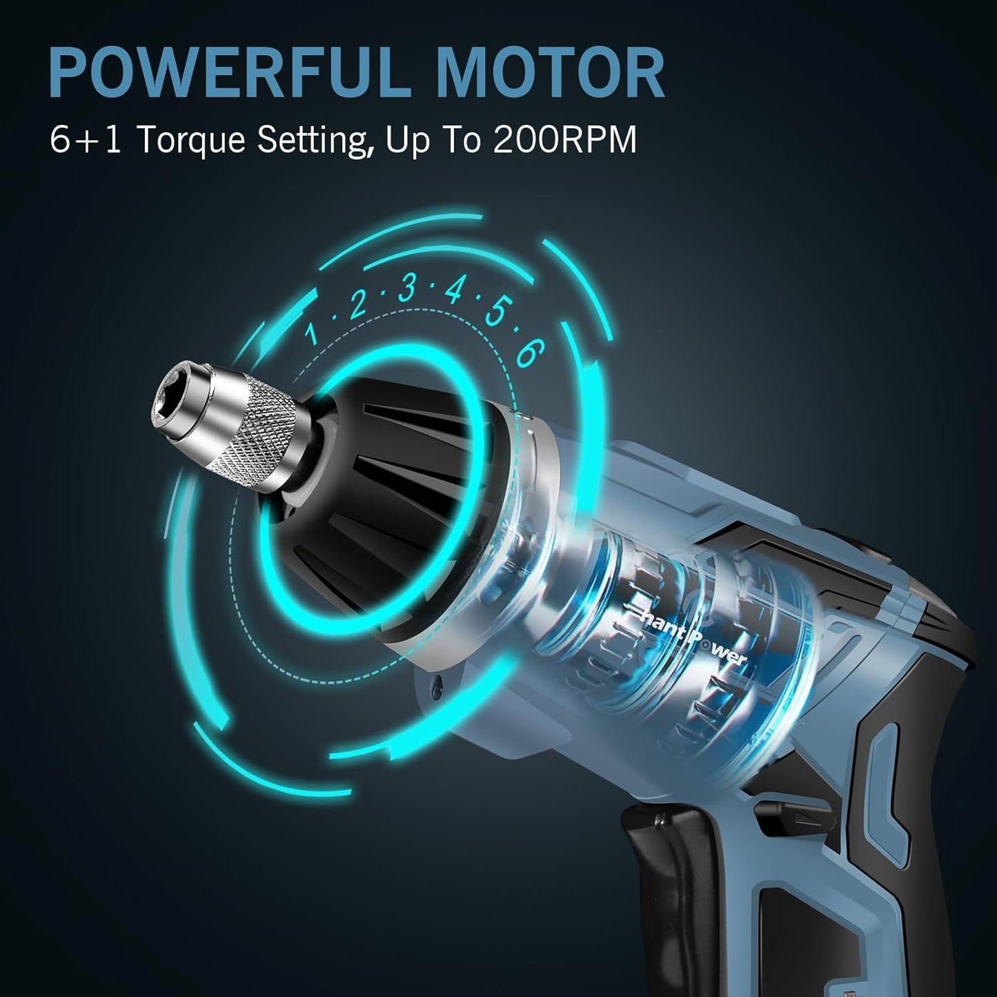 C P CHANTPOWER Cordless Electric Screwdriver Set, 6 +1 Torque Setting Rechargeable 4V Small Screwdriver with 11 Accessories, Flashlight and Charger Blue