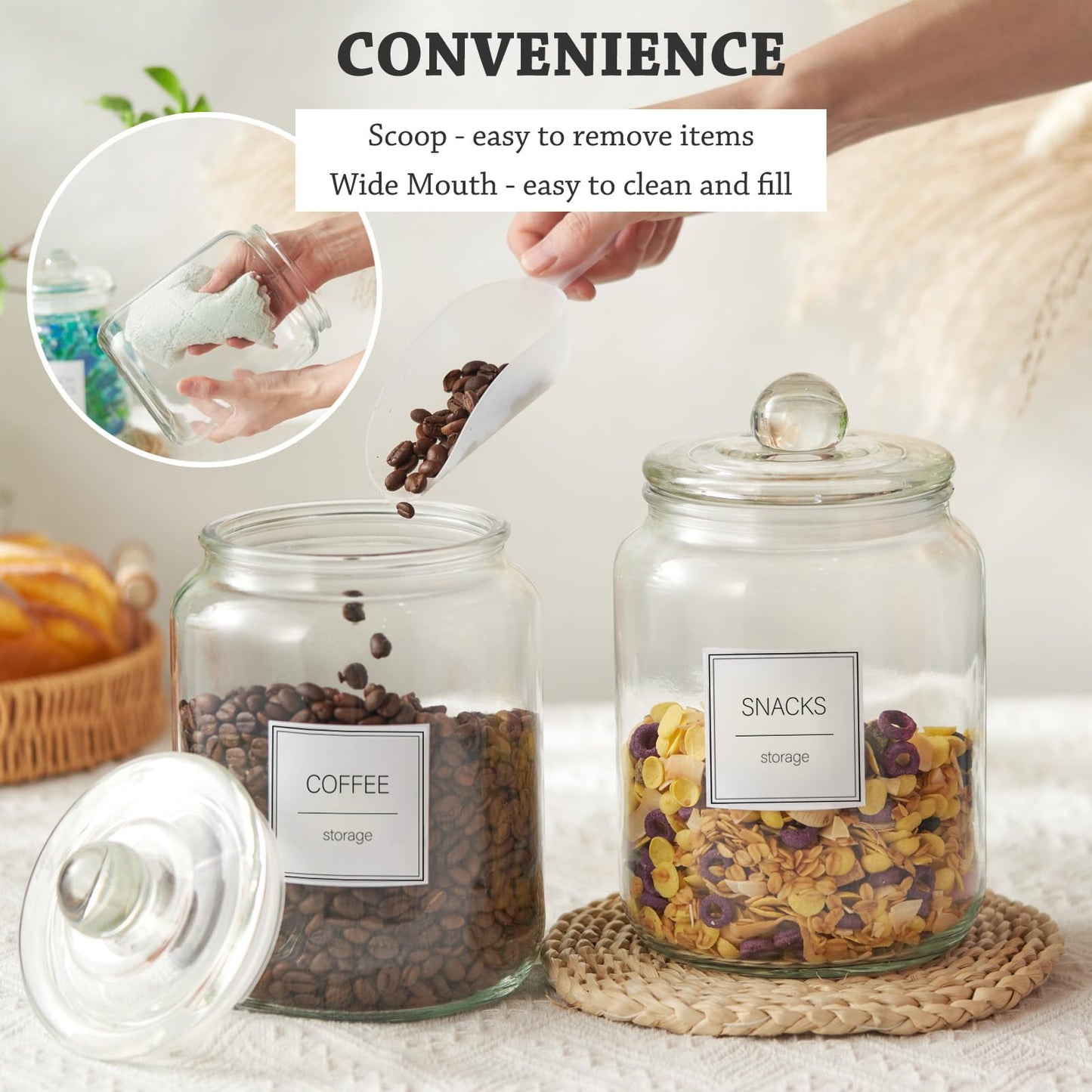 FyndraX Half Gallon Large Glass Jars with Lids, Airtight Storage Clear Containers for Kitchen, Laundry Room and Pantry Food Organization, Set of 4