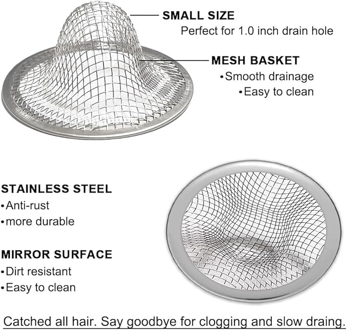 1.0" Small Drain Strainer, Sink Drain Hair Catcher, Bathroom Sink Drain Strainer