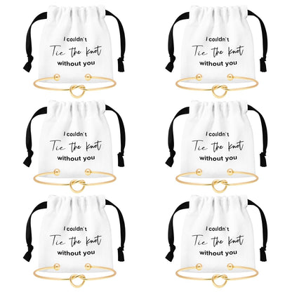 CEELGON 12 Pcs Jewelry Pouch Set of 6 Linen Cotton Small Drawstring Bags & Bridesmaid Knot Bracelet Jewelry Packaging Proposal Gift Bridal Party Favors (Gold)