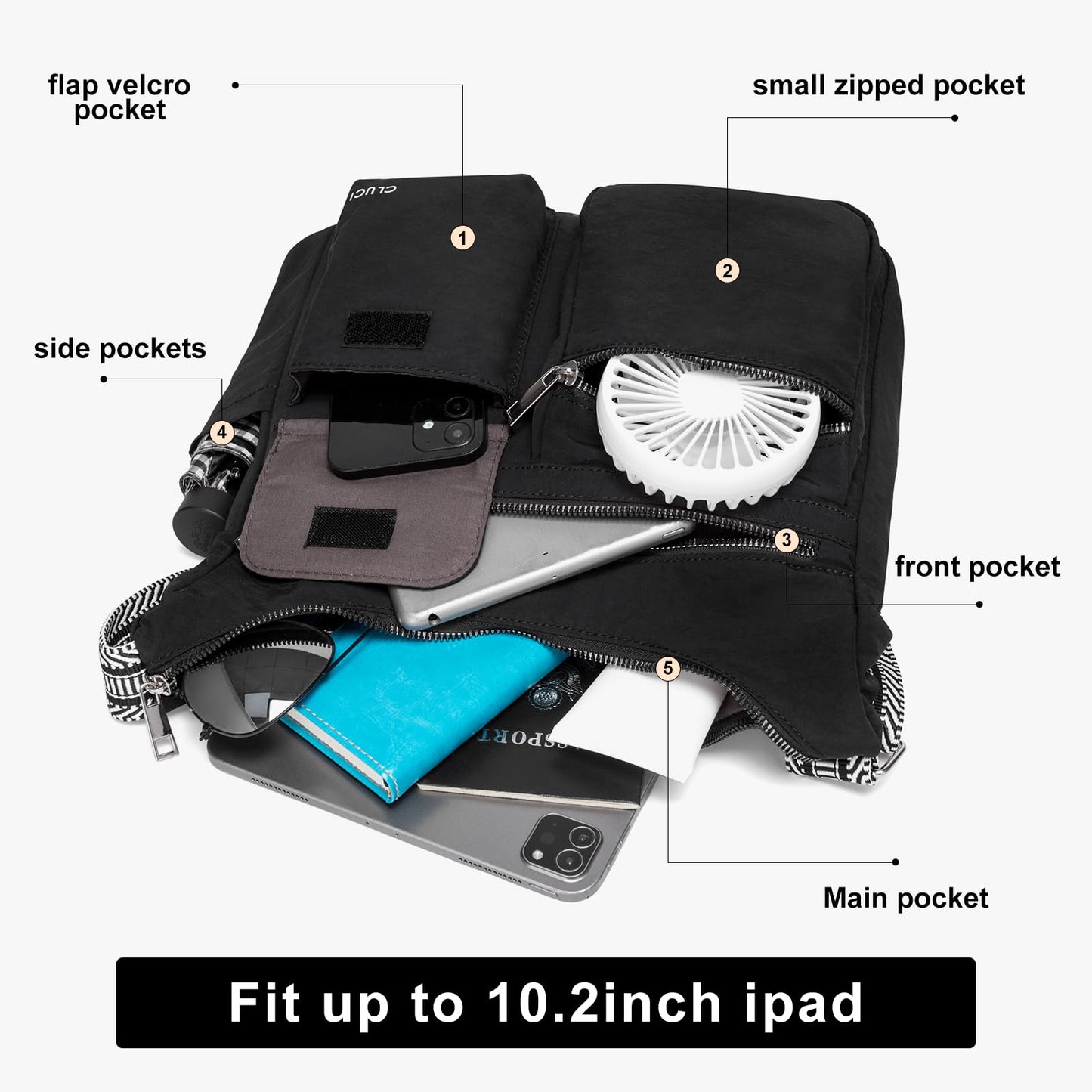 CLUCI Travel Purses for Women, Waterproof Nylon Crossbody Bags for Woman Trendy, Anti Theft Shoulder Handbags for Ladies