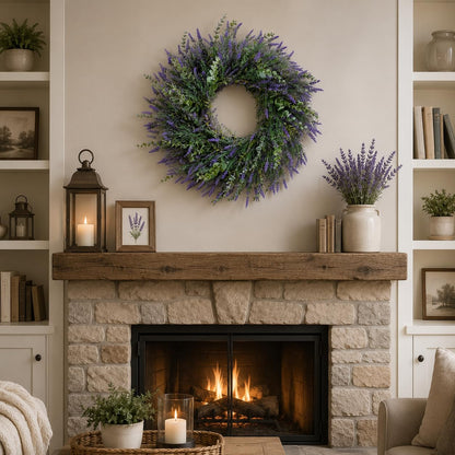 24'' Lavender & Eucalyptus Wreath for Front Door, Window - Artificial Eucalyptus Leaves Greenery Outdoor Wreath for Wedding Farmhouse Porch Wall Room Home Decor