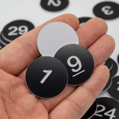 StayMax Round Plastic Numbered Discs Number Tags Engraved Numbered Tags Without Hole (0-50, Black)