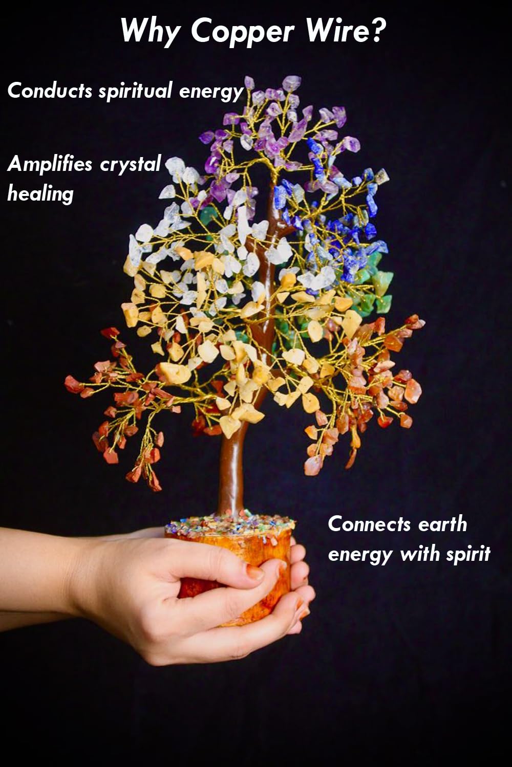 Crystal Tree of Life - 7 Chakra Healing Crystal Bonsai Tree for Home & Office Decor | Handmade Gemstone Money Tree for Positive Energy, Good Luck & Wealth | Spiritual Birthday Gift for Women & Mom