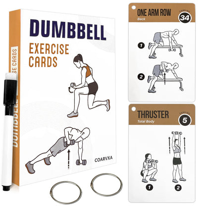 Dumbbell Cards for Women & Men-50 Dumbbell Workout Cards，Includes 2 Rings& Dry-Erase for Easy Organization-Home, Gym or Studio (Dumbbell)