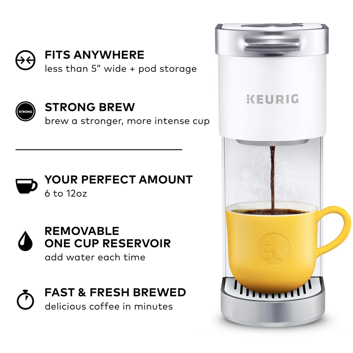 Keurig K-Mini Plus Single Serve K-Cup Pod Coffee Maker, with 6 to 12oz Brew Size, Stores up to 9 K-Cup Pods, Travel Mug Friendly, Matte White