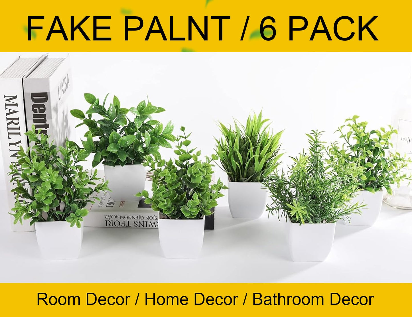 Der Rose 6 Pack Small Fake Plants Artificial Plants in Pots for Home Bthroom Bedroom Living Room Decor Indoor（Green）