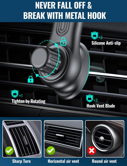 Super Magnets-Magnetic Car Phone Mount, Air Vent Phone Holder Car, Magnetic Car Mount for iPhone 16 15 14 13 13 Pro Max Plus, I-Black