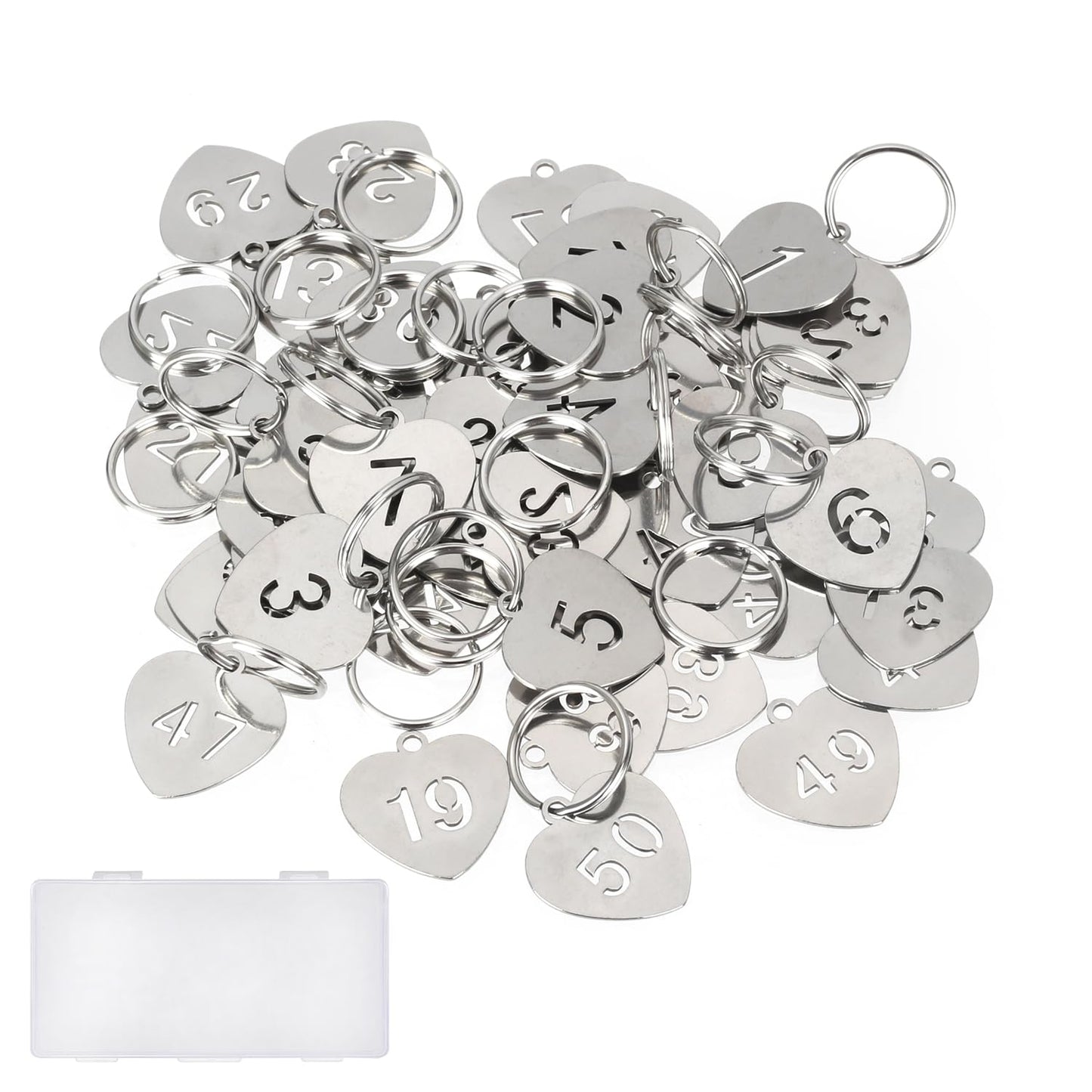 NumRealm Number Tags with Key Rings, 304 Stainless Steel Heart-Shaped Numbered Key ID Tag, Keychain Tags Label - Numbers 1-20