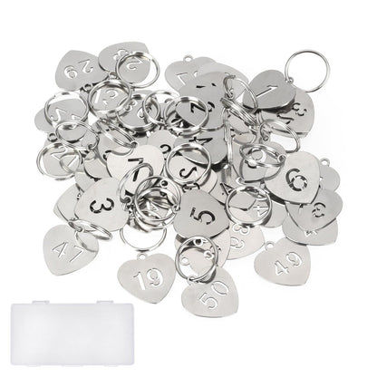 NumRealm Number Tags with Key Rings, 304 Stainless Steel Heart-Shaped Numbered Key ID Tag, Keychain Tags Label - Numbers 1-20