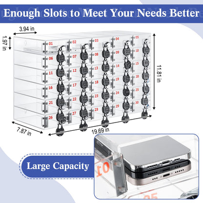 Colingmill 30 Slots Cell Phone Locker Box with Combination Lock, Clear Acrylic Phone Storage Cabinet for Back to School Classroom Students Employee Office Factory