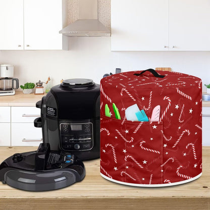 Tutolipy Candy Cane Kitchen Appliance Covers with Top Handle Christmas Air Fryer Cover 6 Quart Red Xmas Decor Pressure Cooker Protectors with Pocket