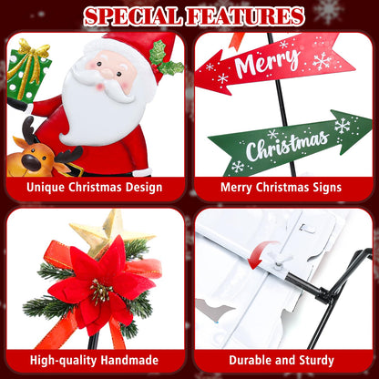 Christmas Decorations Outdoor Yards Signs, 47" Metal Xmas Santa Claus Signs with Stakes, Merry Christmas Yard Decorations for Front Door Lawn Patio Garden Outside Decor