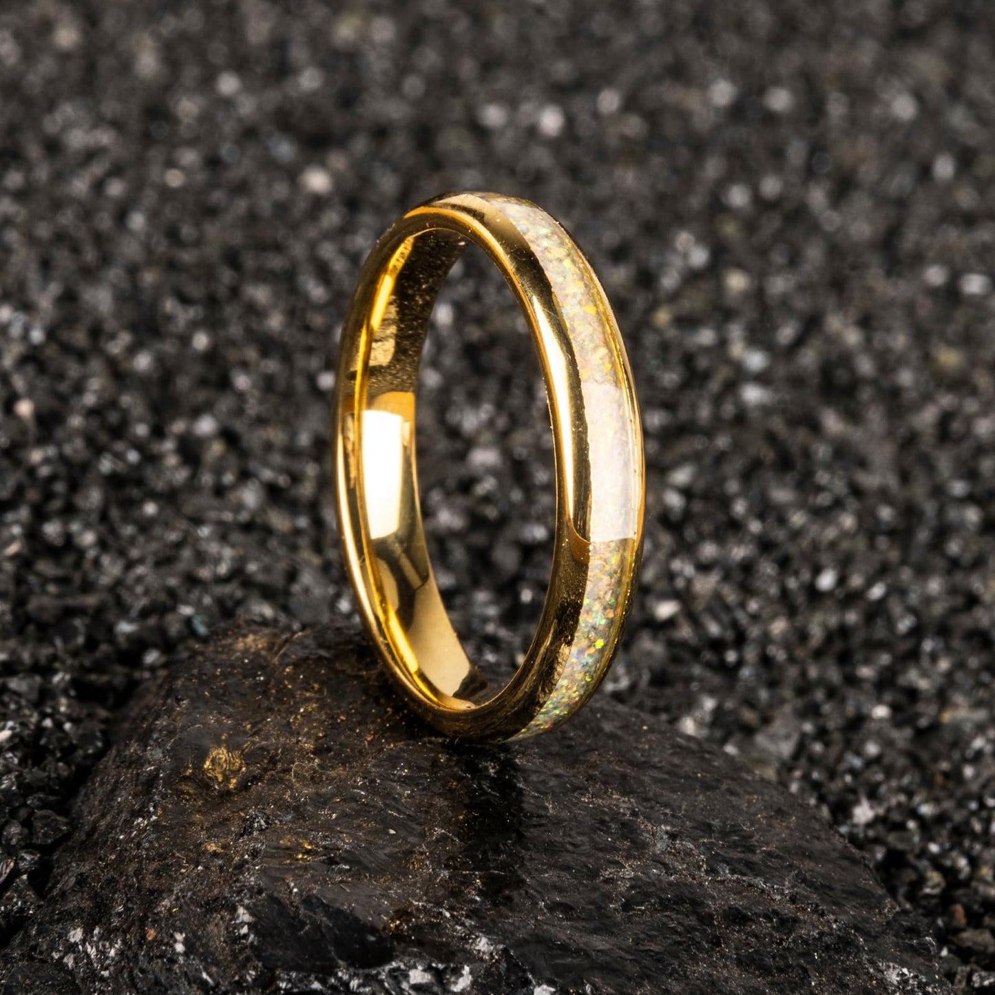 JEWPER 4mm Men Womens Wedding Band Tungsten Rings Gold Fashion Promise Carbide Inlaid White Opal Matte Finish Edge Comfort Fit Size(12)
