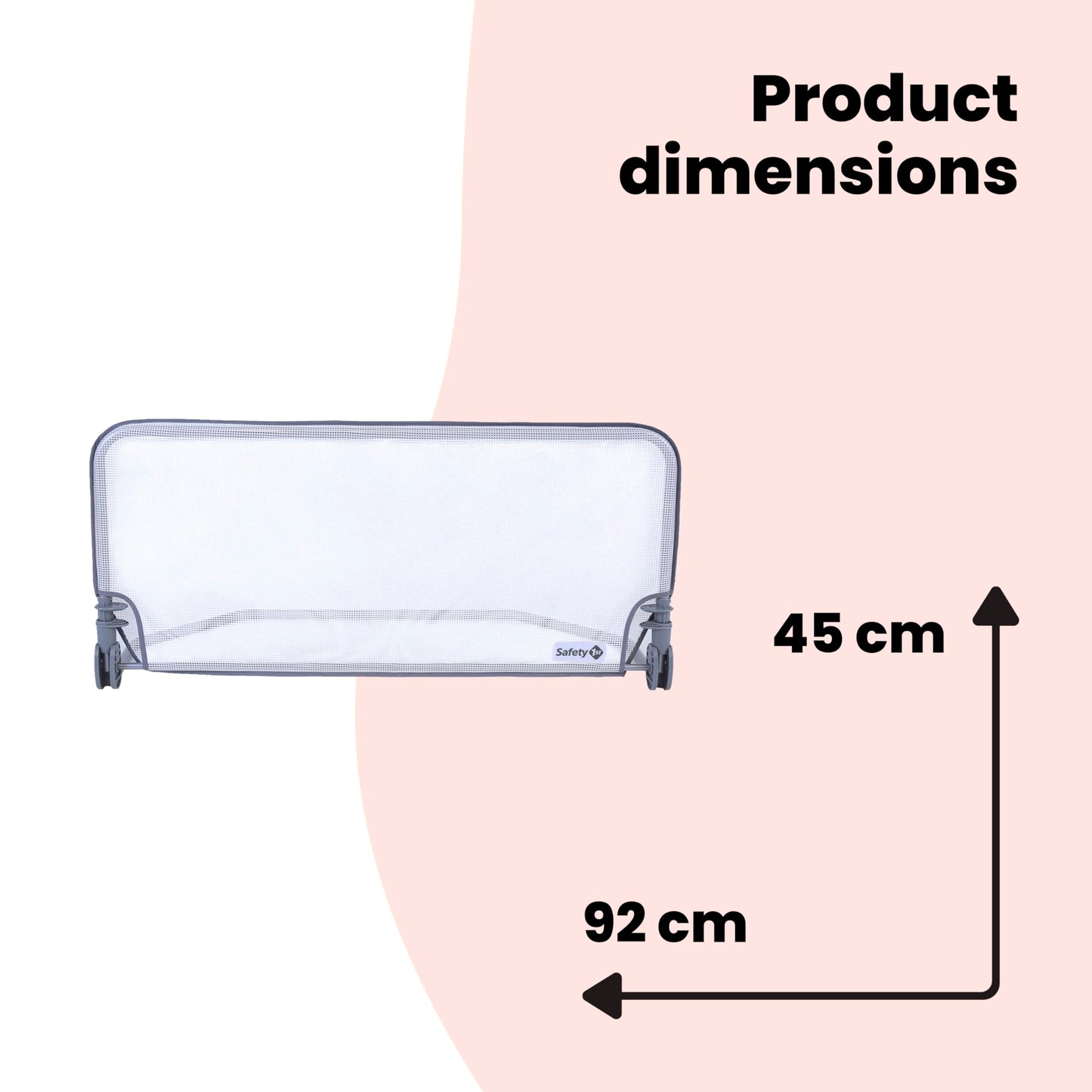 Safety 1st Standard Bed Rail 90cm, Bed Guard for Toddler Bed, 18 Months – 5 Years, Toddler Bed Rail, Mesh Fabric, Automatic Lock, Easy to Clean, Grey & White