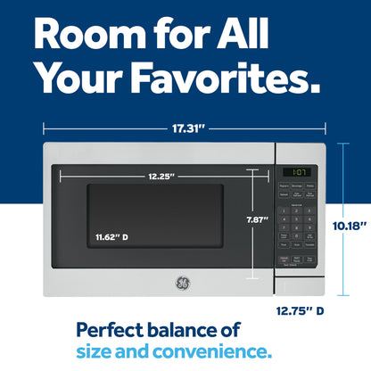GE GCST07N1WSS Microwave Oven, 700-watt 6 Auto Cooking Settings, Child-Lock Technology, Kitchen Essentials for The Countertop, Dorm Room or Apartment, 0.7 Cu. Ft, Stainless Steel