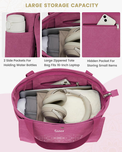 Gonex Yoga Mat Bag, Yoga Gym Bag Tote Bag with Multi Pockets For Women Men, Canvas Yoga Mat Carrier Take in Out Mat Easily For Pilates Travel Workout Office, Rose Red