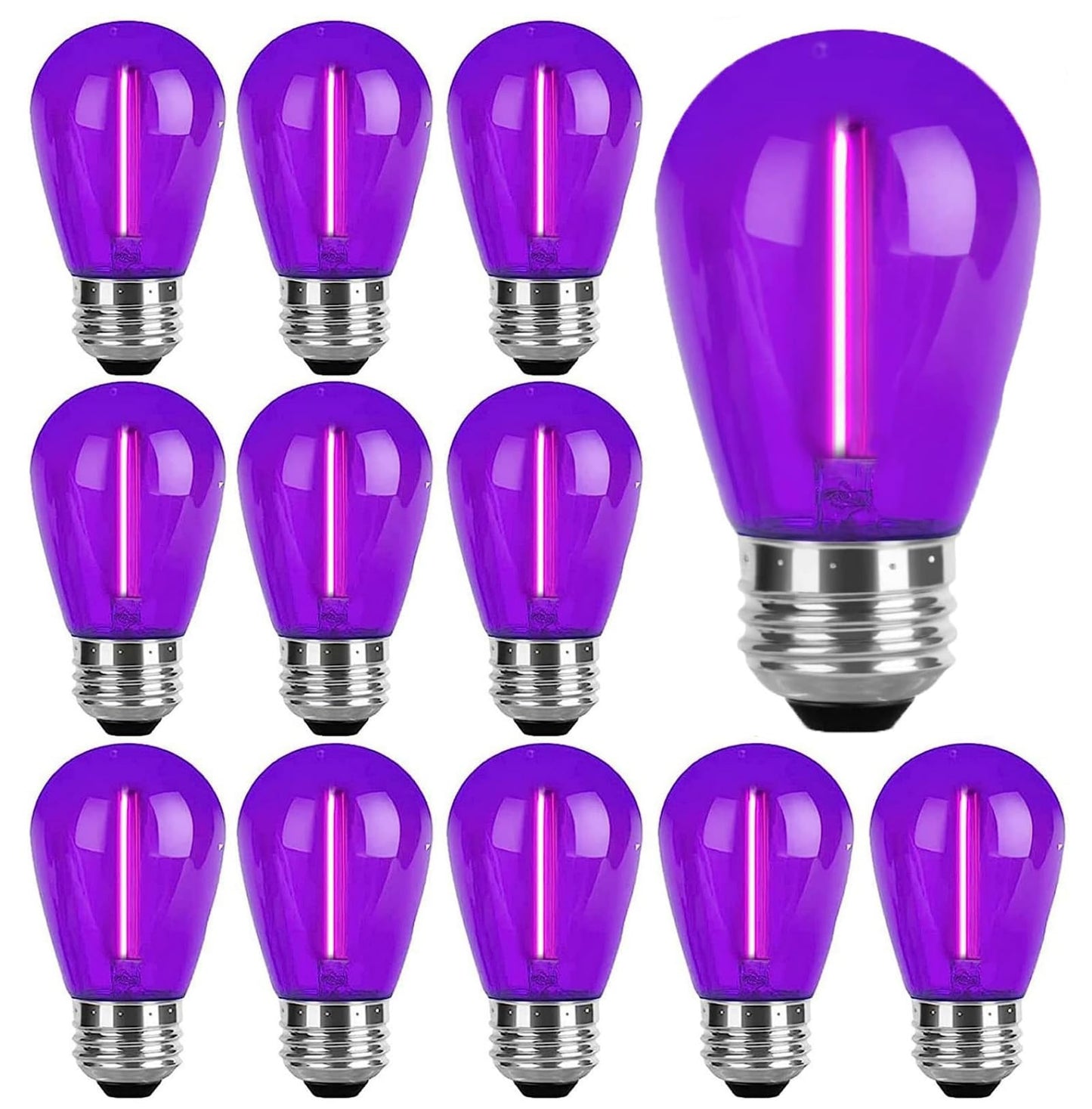 Sxminer 15 PCS LED Purple S14 Bulbs Christmas Replacement Bulb 1W LED String Light Bulb E26 Base Edison Bulbs Plastic Shatterproof Decorative Bulbs for Outdoor String Lights Home Patio Decor(Purple)