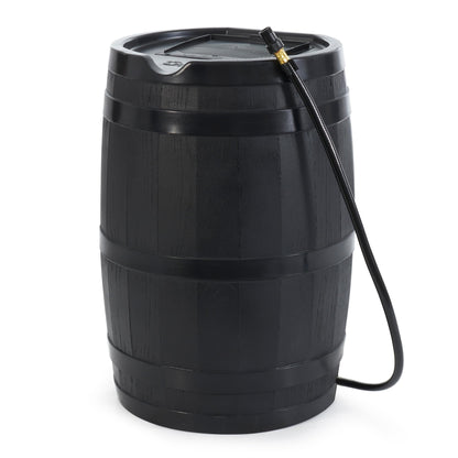 FCMP Outdoor 45 Gallon Heavy Duty Rain Water Catcher Barrel Container with Hose and Debris Screen for Outdoor Plants, Garden, and Landscapes (RC45-BLK) Black