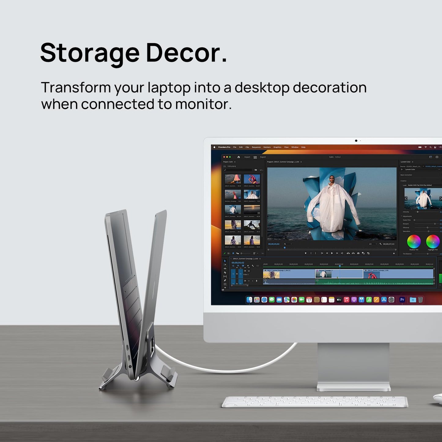 SODI Vertical Laptop Stand for Desk, Gravity Auto Lock MacBook Stand, Aluminum Laptop Holder Vertical Compatible with MacBook Pro, Air, Tablet, Space-Saving Organize Work & Home Office, Gray