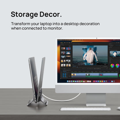 SODI Vertical Laptop Stand for Desk, Gravity Auto Lock MacBook Stand, Aluminum Laptop Holder Vertical Compatible with MacBook Pro, Air, Tablet, Space-Saving Organize Work & Home Office, Gray