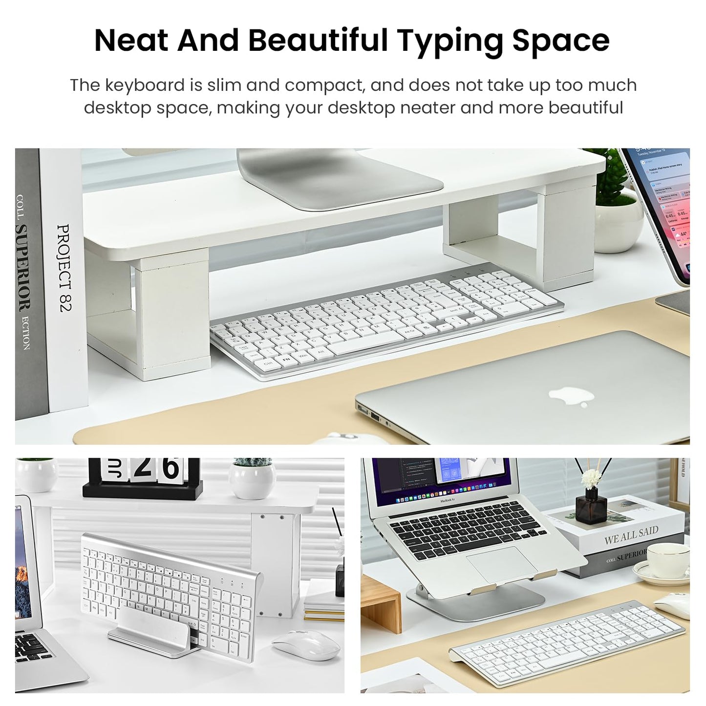 Wireless Keyboard Mouse Combo, cimetech 2.4G Ultra-Thin Keyboard and Mouse Set with Sleek Ergonomic Silent Design & Stable Connection for Windows PC Laptop Computer (QWERTY UK Layout, Silver White)
