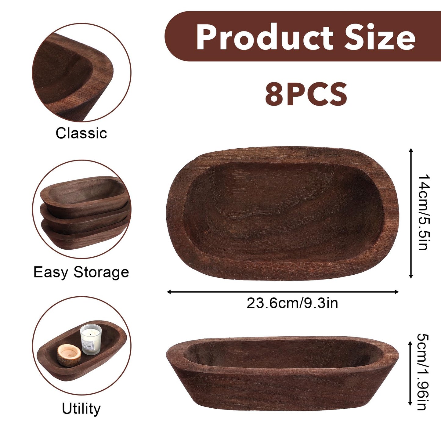 Molain 8 Pack Wooden Dough Bowls, Solid Rustic Wood Bowls for Candle Centerpiece Handcrafted Decorative Bowl Farmhouse Decor Wedding DIY Table Display 9.3x5.5x1.96in