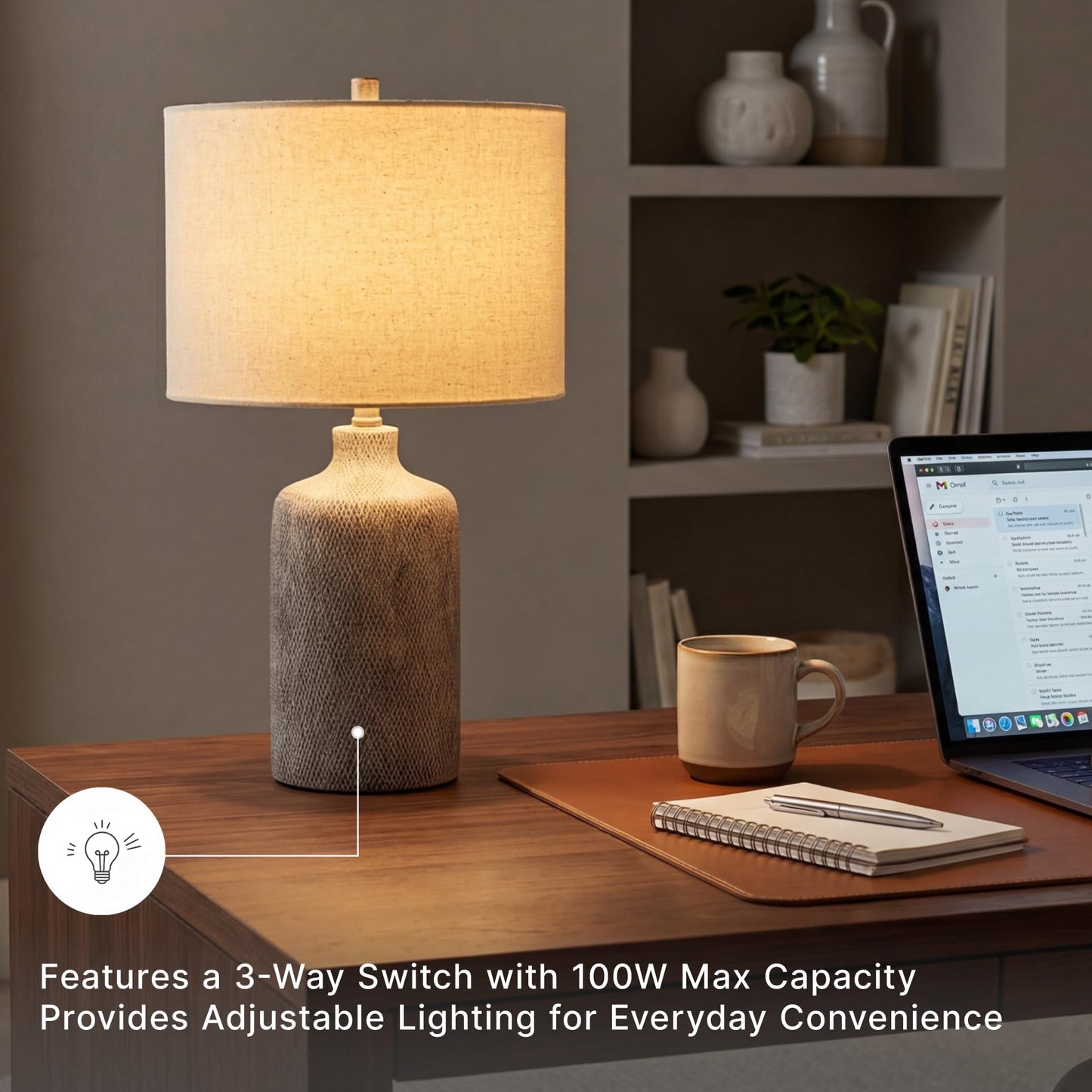 Signature Design by Ashley Linus Modern 25" Ceramic Table Lamp, Natural Stone Finish