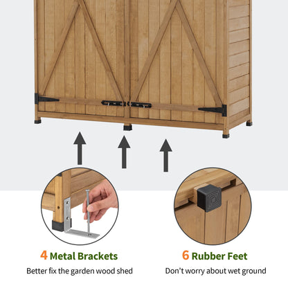 MCombo Outdoor Storage Cabinet with Shelves, Wood Garden Shed with Floor, Outside Tool Shed with 2 Lockable Doors for Yard Patio Lawn, 1400 (Natural)