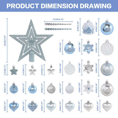 MoonXmas Christmas Ball Ornament Set, 88Pcs Plastic Shatterproof Christmas Xmas Tree Hanging Decorations, for Indoor Home Thanksgiving Halloween Party Decor - Blue/Silver.