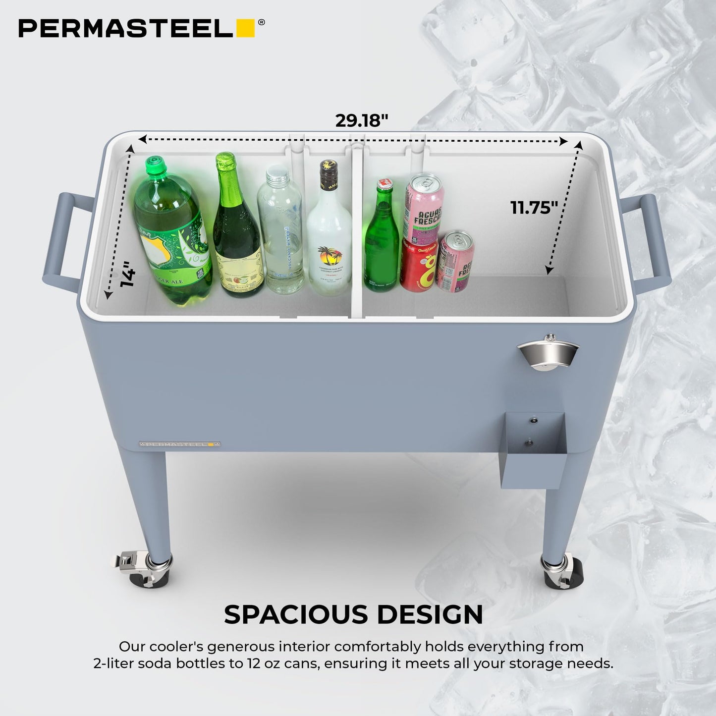 Permasteel Party Cooler with Divider, Spacious 80-Qt Capacity, Chills 36hrs, Serving Tray, Rolling Ice Chest for Indoor and Outdoor Entertainment, Matte Blue