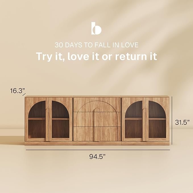 BELLEZE 3-Piece Modular Sideboard Cabinet Freely Configurable, Modern Wood