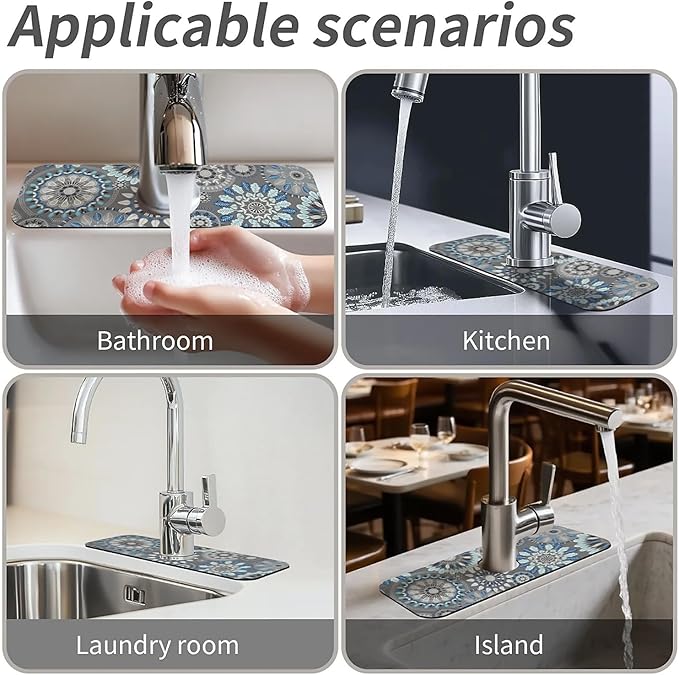 Kitchen Sink Splash Guard，Bohemian flowers Faucet Mat Sink Gadgets-Super