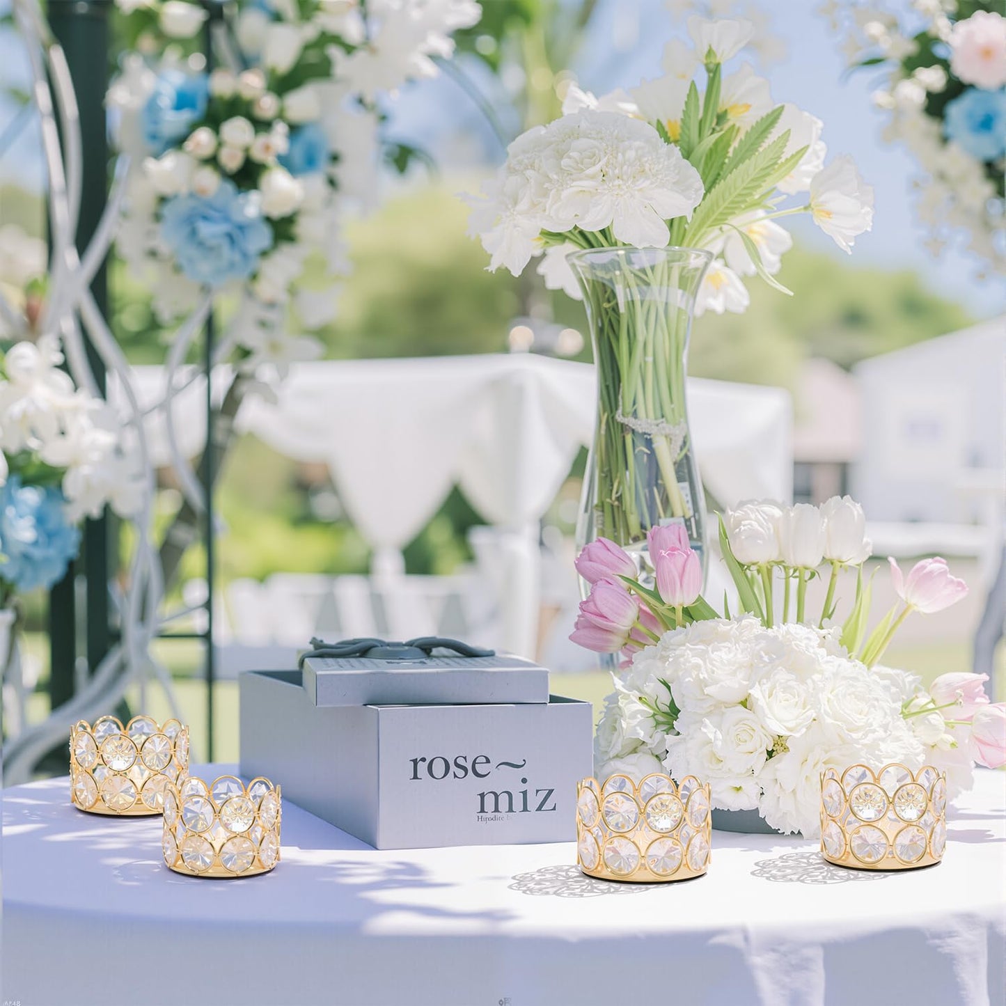 VINCIGANT Pack of 12 Gold Crystal Tea Light Candle Holders for Wedding Home Table Centerpiece Decoration, Valentine's Day Gifts (Candle Excluded)