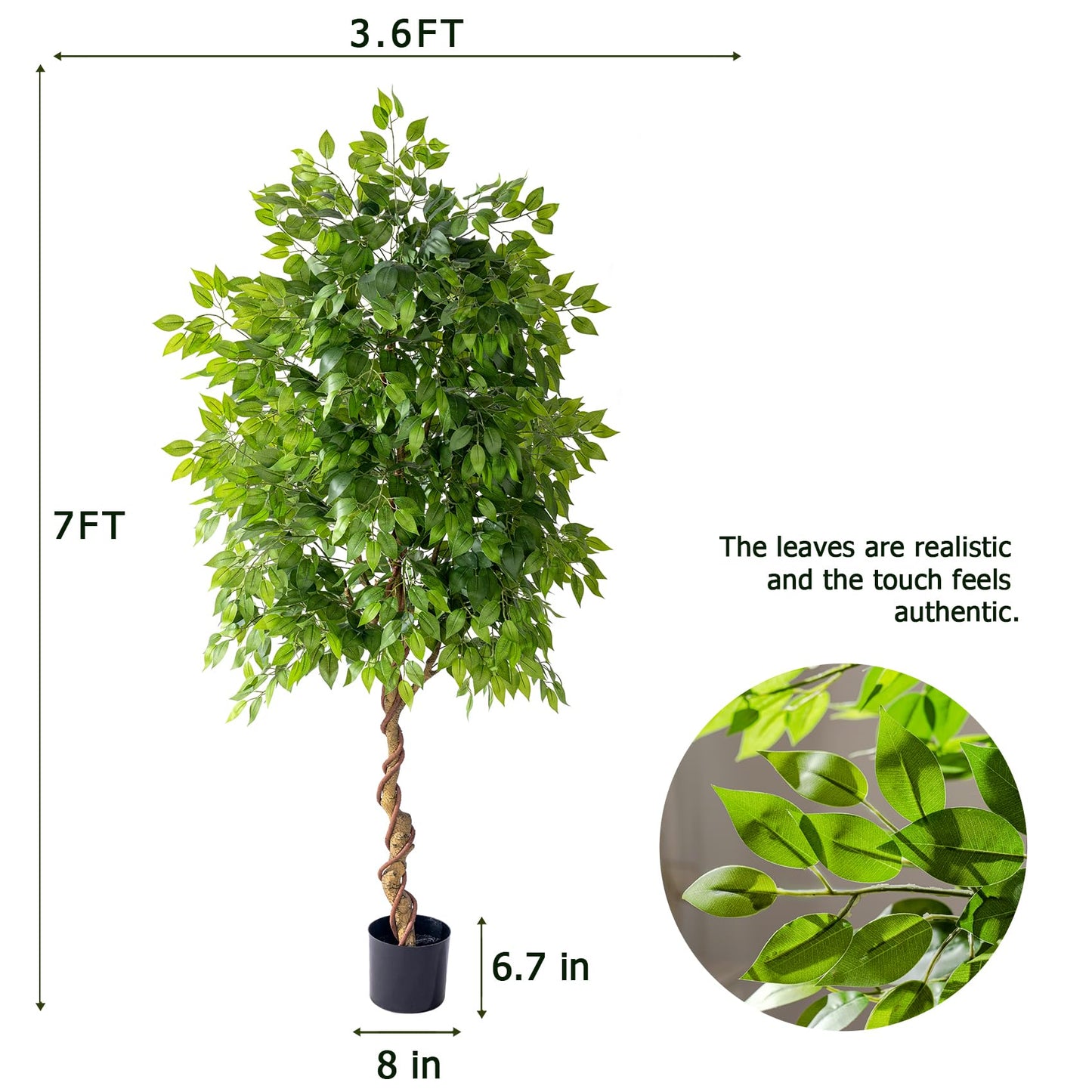 Erimda 7ft Artificial Ficus Tree for Home Decor, Faux Silk Plants Faux Plant Fake Silk Trees with Pot for Indoor House Living Room Office Garden