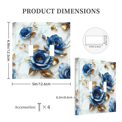 Decorative Art Light Switch Covers Gilded Blue Roses 2 Gang Double Toggle Wall Plate Decorative Switchcover Electrical Switchplate for Home Decor