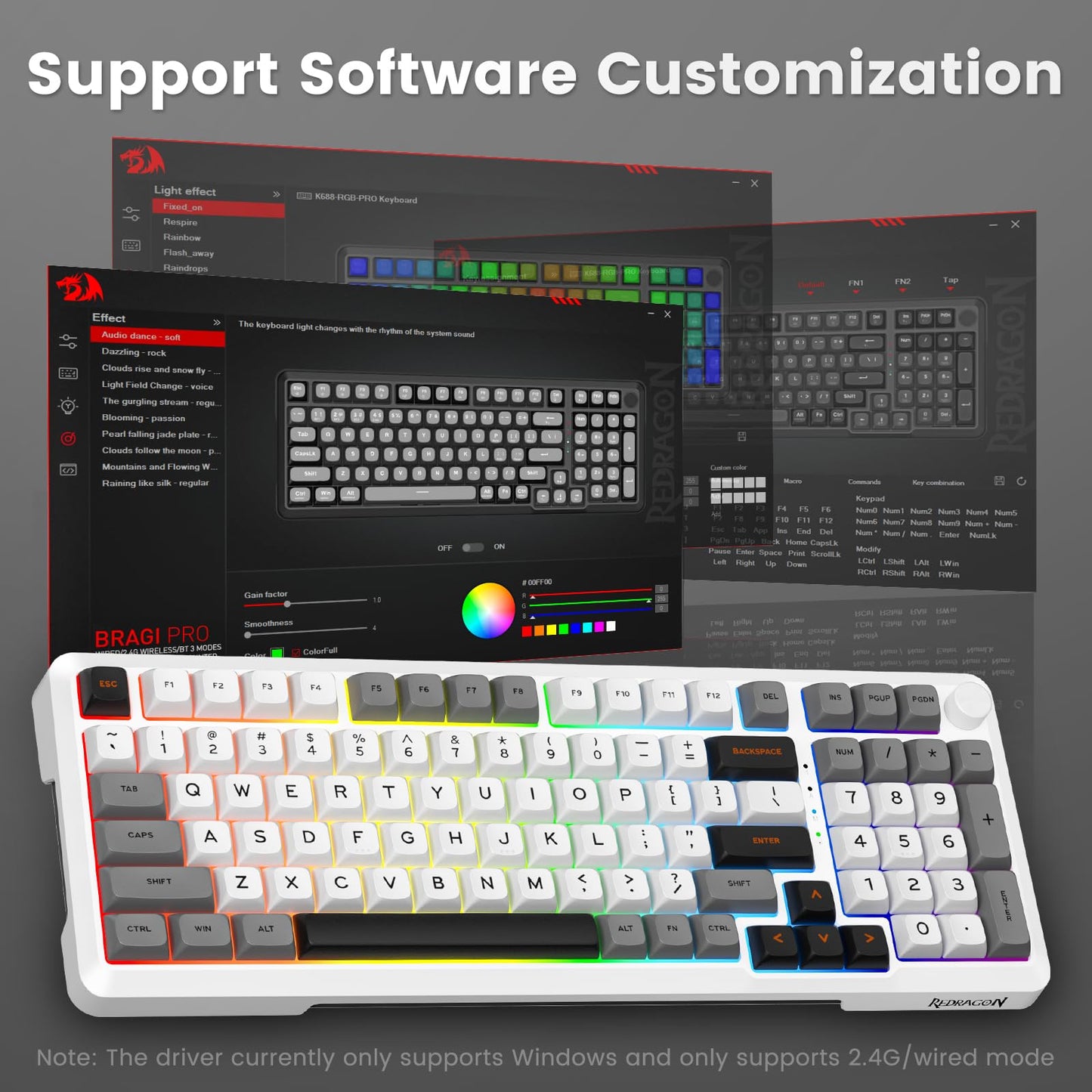Redragon Wireless Mechanical Keyboard, 3 Mode Gasket Mounted RGB Gaming Keyboard with Volume Knob, Pre-Lubed Linear Switches, MDA-Profile, 98 Keys Hot Swappable Creamy Keyboard for PC/Tablet/Xbox/PS4