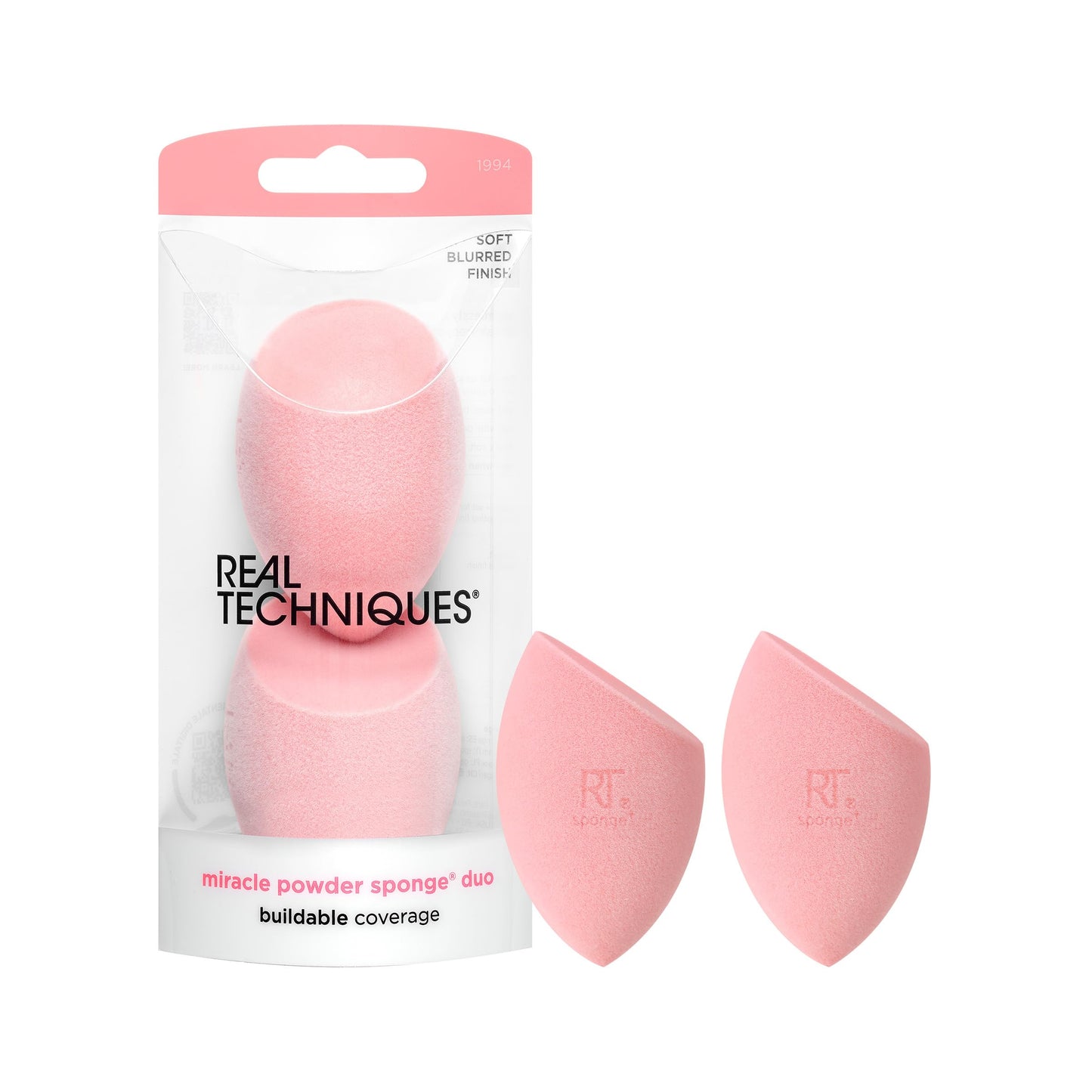 Real Techniques Iconic Blend + Set Makeup Sponge Duo, Makeup Blending Sponges, For Liquid, Cream, & Powder, Cloud Skin, Powder Sponge & Foundation Sponge, Latex-Free, Vegan & Cruelty Free, 2 Count