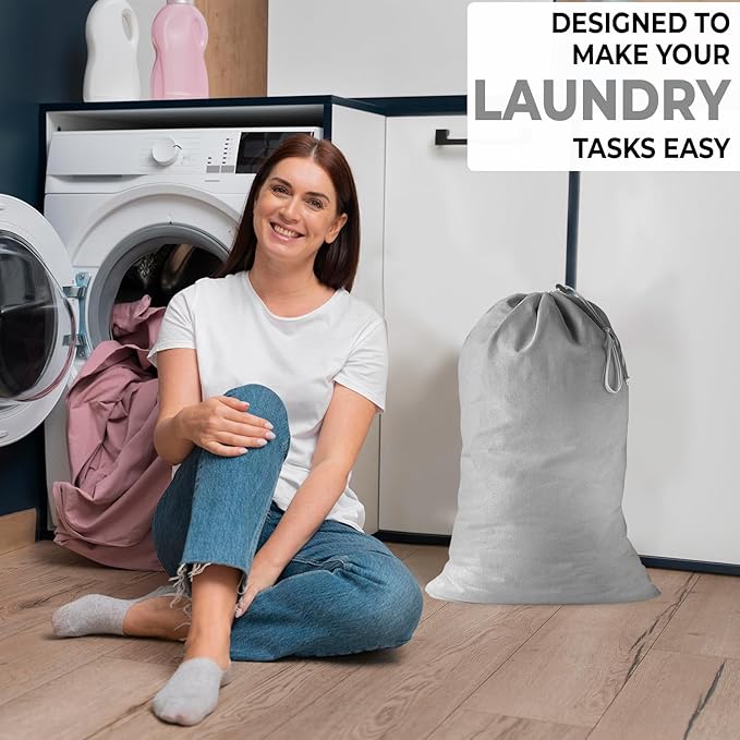 2 Pack - Extra Large Cotton Laundry Bag, Heavy Duty Large Laundry Bags 24 x 36