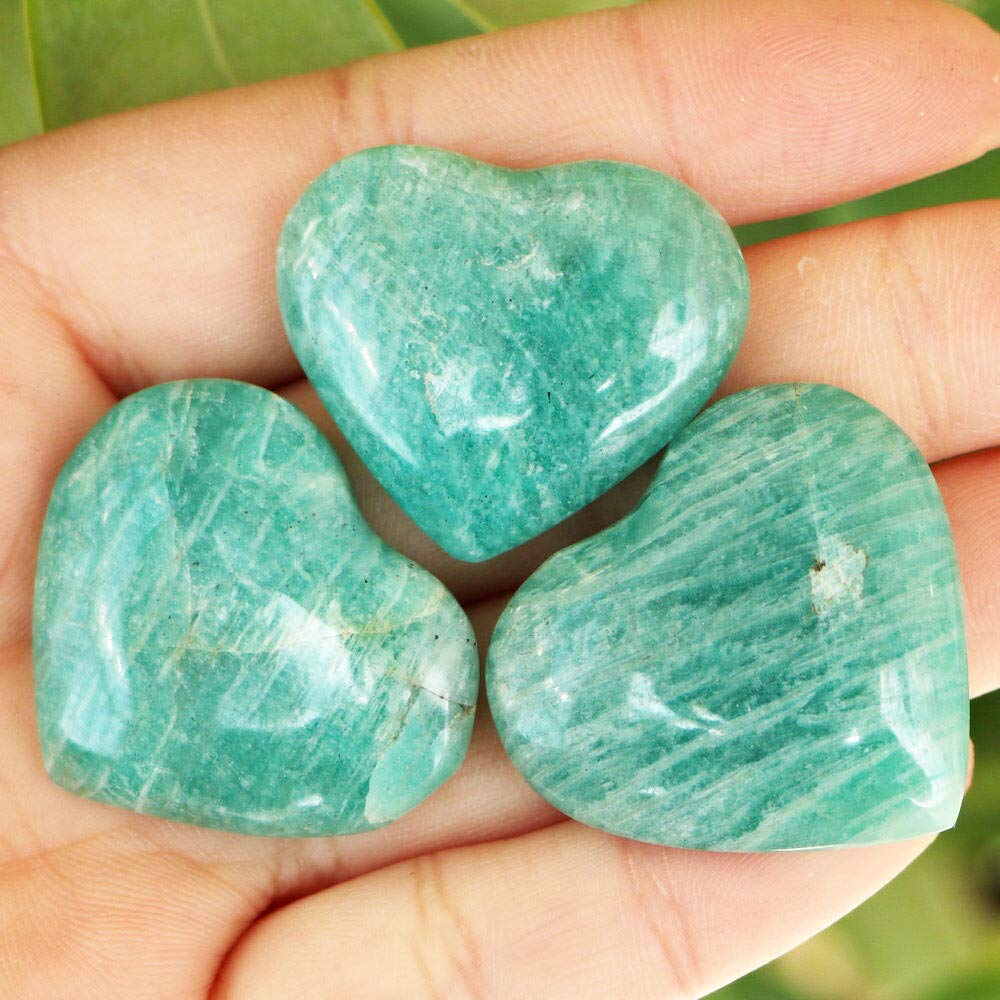 JIC Gem 1.5" Natural Amazonite Stone(Tian he Stone) Crystal Healing Gemstone Worry Therapy Heart Shape Set of 10
