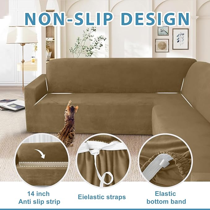 HDCAXKJ Corner Sectional Couch Covers Velvet Stretch L Shape Sofa Cover Soft