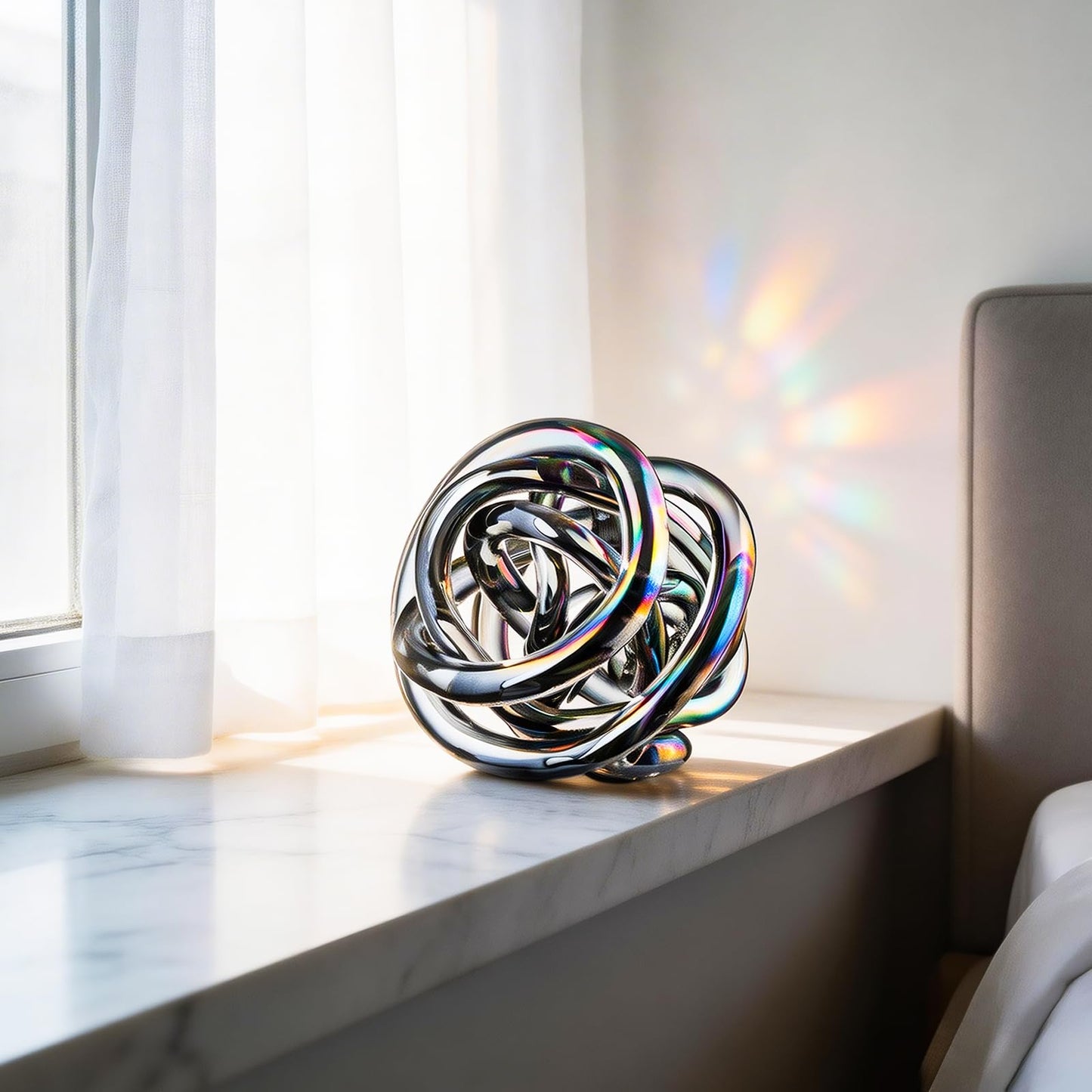 ORRFIDDY Glass Knot Teal Decor Ball - 5 Inch Hand Blown Infinity Sculpture Orbit Home Decor Table Decoration Interio Art