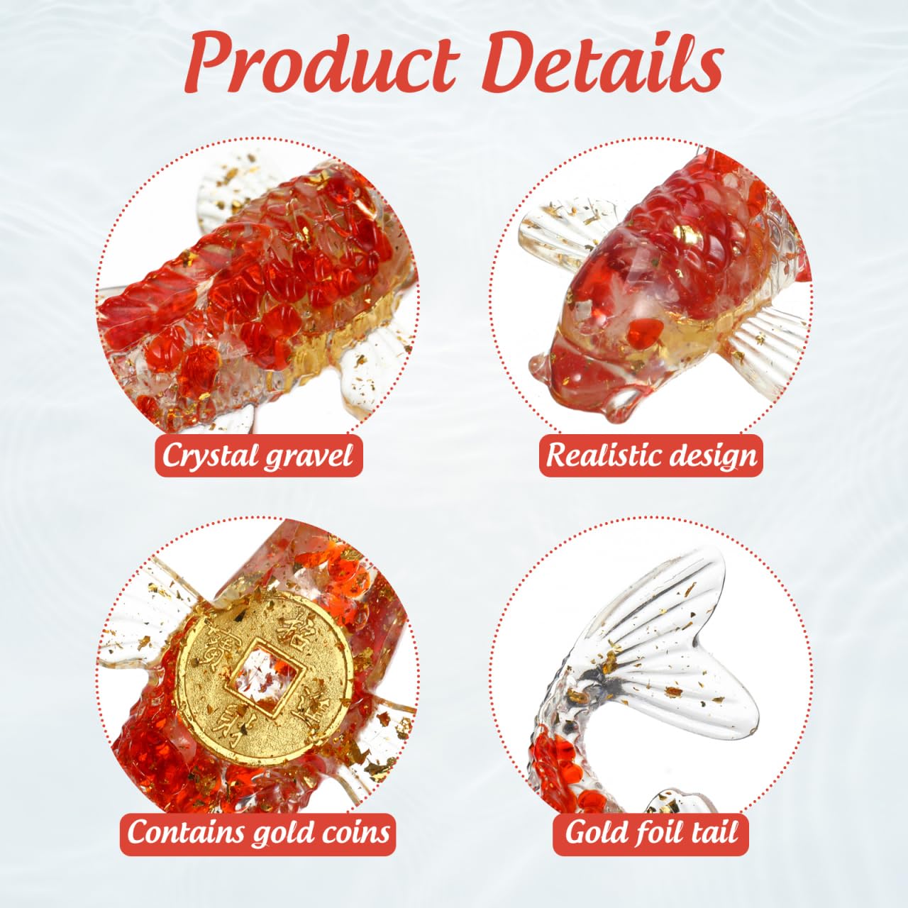 OATIPHO Miniature Crystal Koi Fish Figurines 2.36"x 1.38" 2pcs Hand-Blown Glass Koi Fish for Desk, Shelf, Bowl, Feng Shui Lucky Decor, Gift