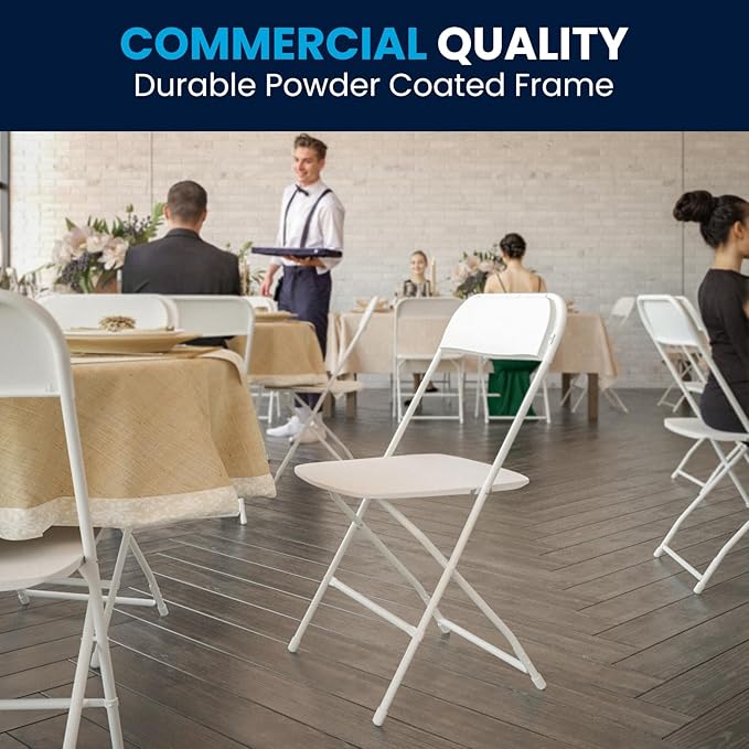 Flash Furniture Hercules Series Plastic Folding Chair - White - 650LB Weight Capacity Comfortable Event Chair - Lightweight Folding Chair