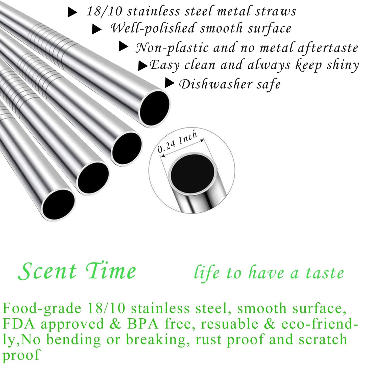 12-Pack Reusable Straws - Metal Straws Dishwasher Safe - Drinking Stainless Steel Straws for 20 oz Tumblers - 2 Cleaning Brushes Included
