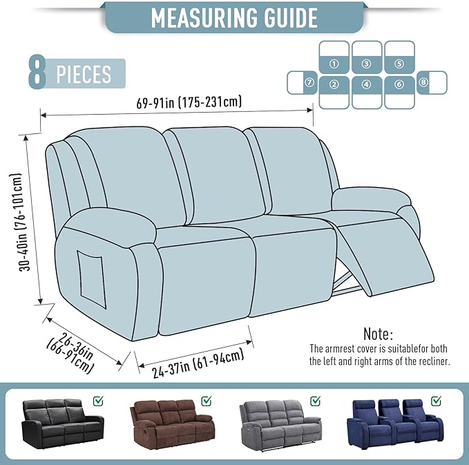 TAOCOCO Recliner Sofa Covers 8-Pieces Stretch Large Couch Covers