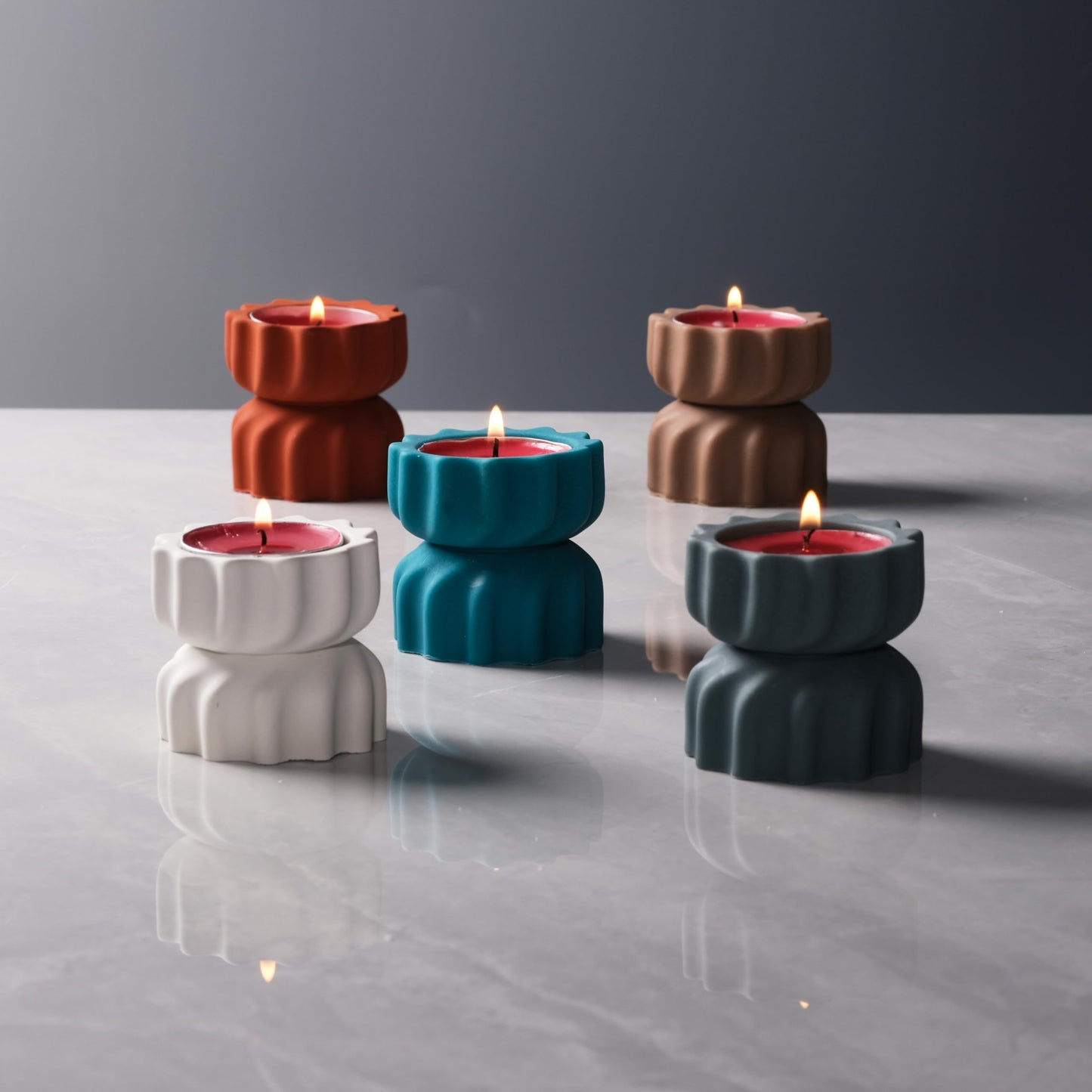 ICNBUYS Spiral Grain Tealight Candle Holder Set of 2; Cement Tea Light Votive Candle Holder with a Twist; Decorative Small Cement Tea Light Holder for Coffee or Dining Table Decor; 2 x 2.1 Inches