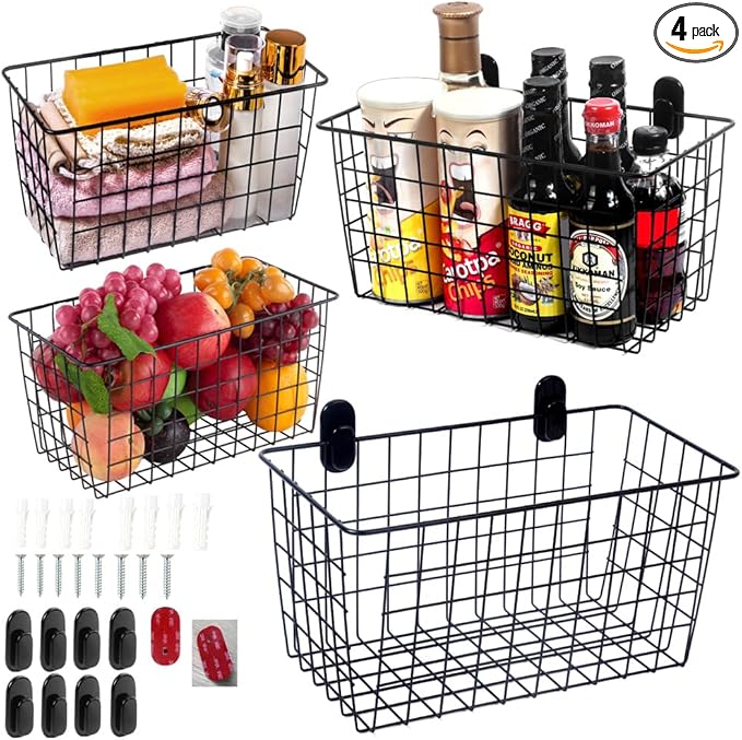 4 Pack【Extra Large】Hanging Kitchen Basket, Wire Storage Basket,