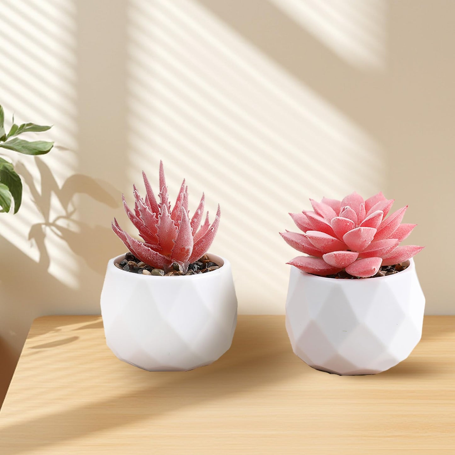 HVEST 2 Pcs Succulents Plants Artificial with Pot Small Fake Potted Plants Artificial Decor Pink Faux Plants for Living Room Bedroom Office Desk Bookshelf Bathroom Decor Artificial Plants
